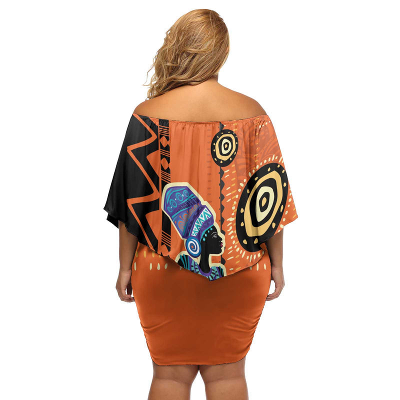 African Woman In Ethnic Dress Ethnic Geometric Patterns Off Shoulder Short Dress