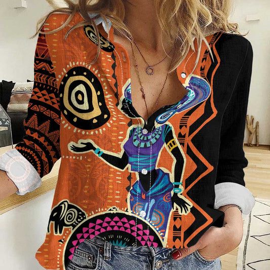 African Woman In Ethnic Dress Ethnic Geometric Patterns Women Casual Shirt