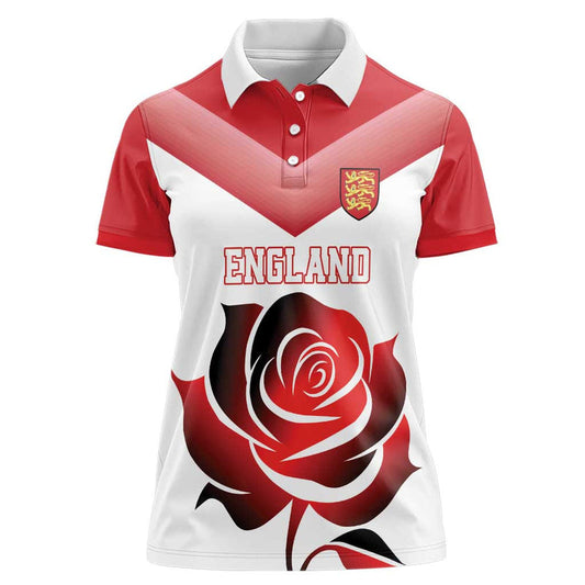 Custom England Rugby Red Rose Sporty Style Women Polo Shirt
