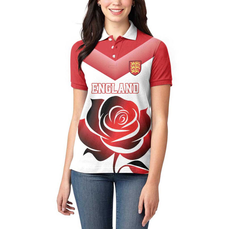 Custom England Rugby Red Rose Sporty Style Women Polo Shirt