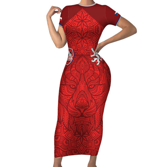 Custom Czech Republic Football Red Version Go Champion Sporty Style Short Sleeve Bodycon Dress