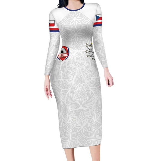 Custom Czech Republic Football White Version Go Champion Sporty Style Long Sleeve Bodycon Dress