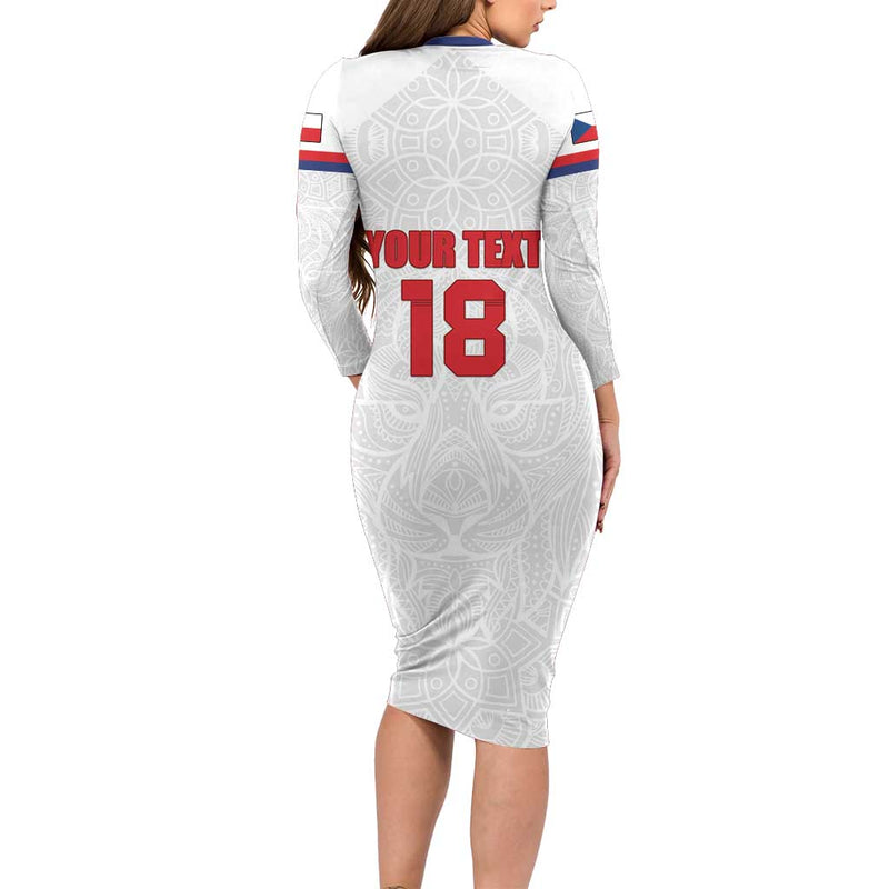 Custom Czech Republic Football White Version Go Champion Sporty Style Long Sleeve Bodycon Dress