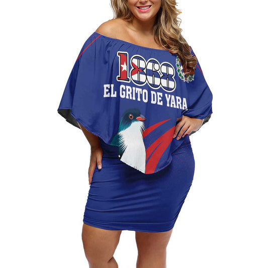 Custom Cuba Independence Day 1868 Tocororo With White Mariposa Off Shoulder Short Dress