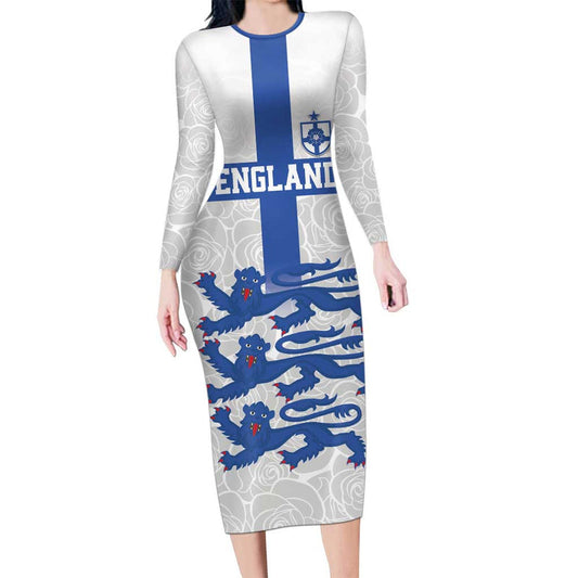 Custom England Fooball The Three Lions Blue Version Long Sleeve Bodycon Dress