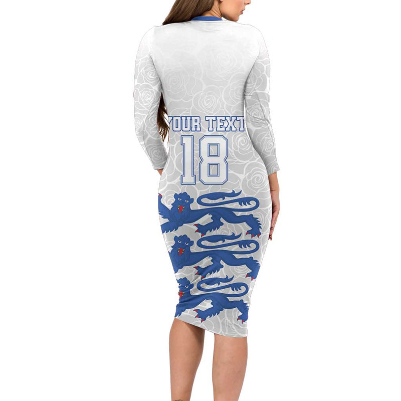 Custom England Fooball The Three Lions Blue Version Long Sleeve Bodycon Dress