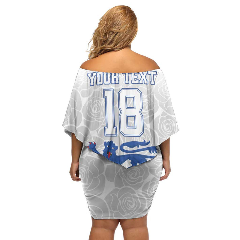 Custom England Fooball The Three Lions Blue Version Off Shoulder Short Dress