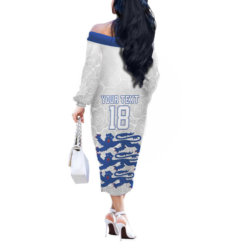 Custom England Fooball The Three Lions Blue Version Off The Shoulder Long Sleeve Dress