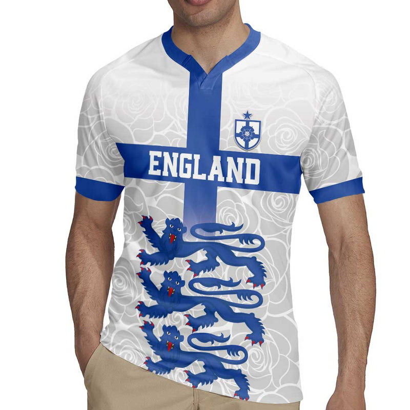 Custom England Fooball The Three Lions Blue Version Rugby Jersey