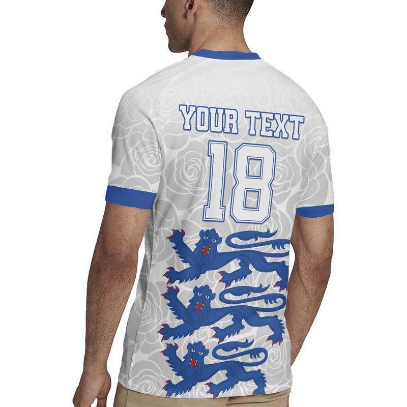 Custom England Fooball The Three Lions Blue Version Rugby Jersey