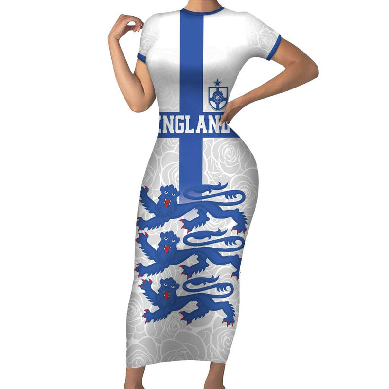 Custom England Fooball The Three Lions Blue Version Short Sleeve Bodycon Dress
