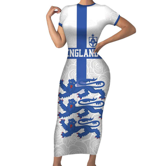 Custom England Fooball The Three Lions Blue Version Short Sleeve Bodycon Dress