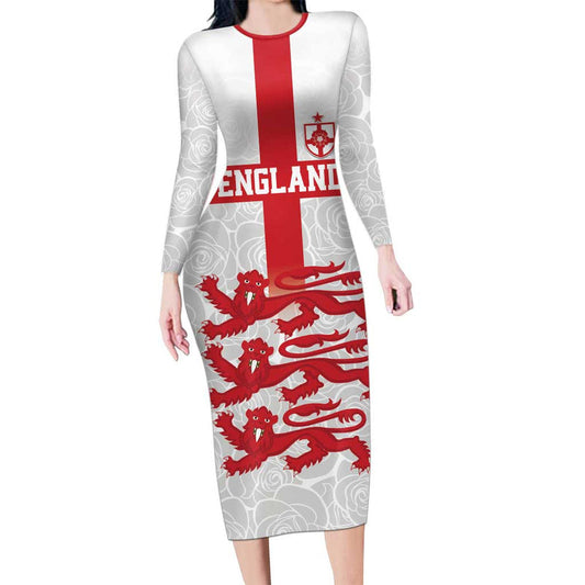 Custom England Fooball The Three Lions Red Version Long Sleeve Bodycon Dress