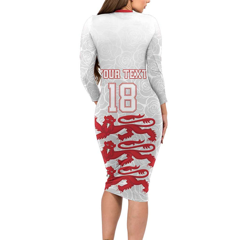 Custom England Fooball The Three Lions Red Version Long Sleeve Bodycon Dress