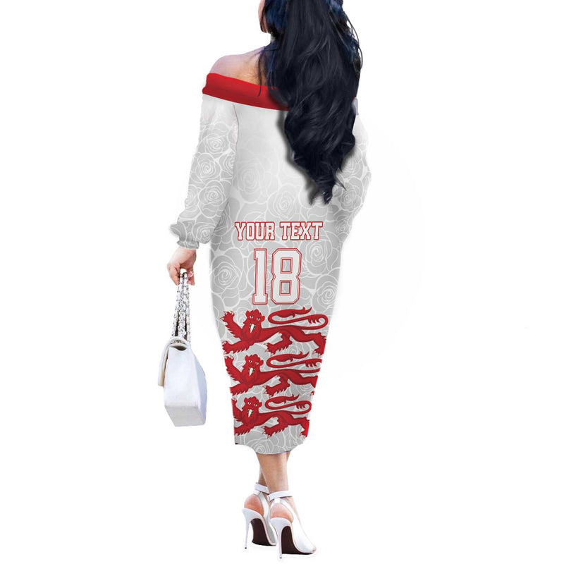 Custom England Fooball The Three Lions Red Version Off The Shoulder Long Sleeve Dress