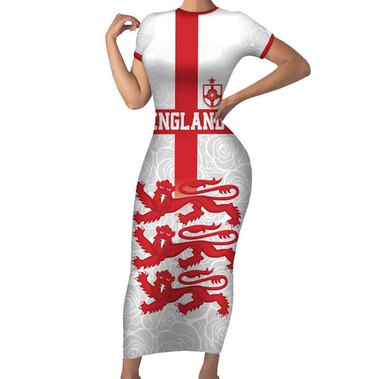 Custom England Fooball The Three Lions Red Version Short Sleeve Bodycon Dress