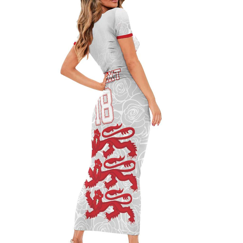 Custom England Fooball The Three Lions Red Version Short Sleeve Bodycon Dress