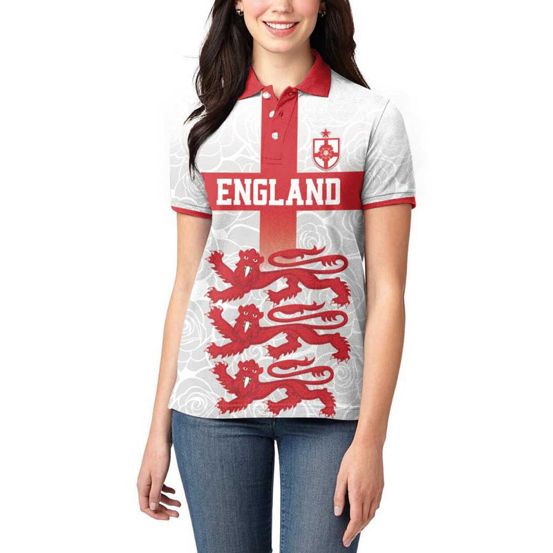 Custom England Fooball The Three Lions Red Version Women Polo Shirt