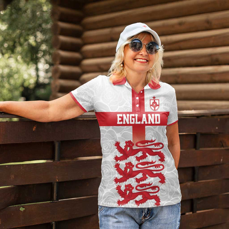 Custom England Fooball The Three Lions Red Version Women Polo Shirt