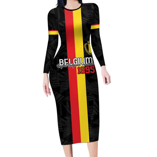 Custom Belgium Football De Rode Duivels Long Sleeve Bodycon Dress