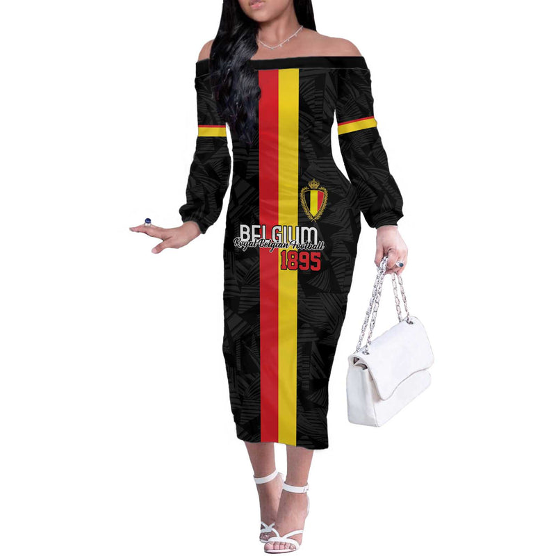 Custom Belgium Football De Rode Duivels Off The Shoulder Long Sleeve Dress