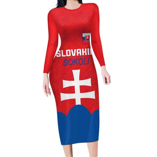 Custom Slovakia Football Come On Sokoli Long Sleeve Bodycon Dress