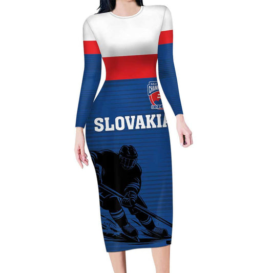 Custom Slovakia Hockey Go Nasi Chlapci Long Sleeve Bodycon Dress