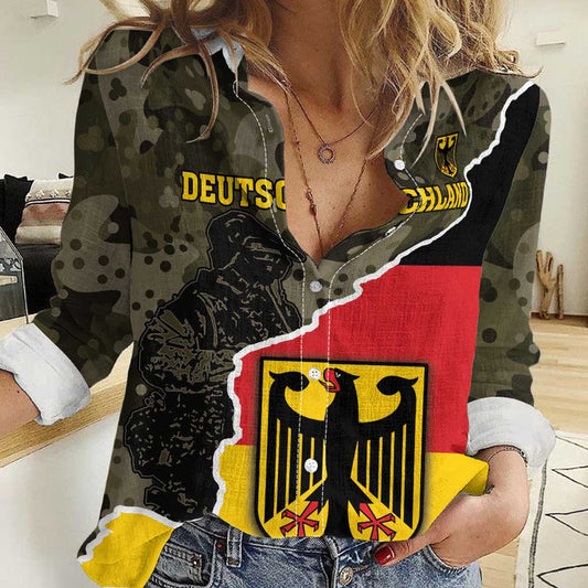 Custom Germany 1990 Coat Of Arms With Camo Patterns Women Casual Shirt