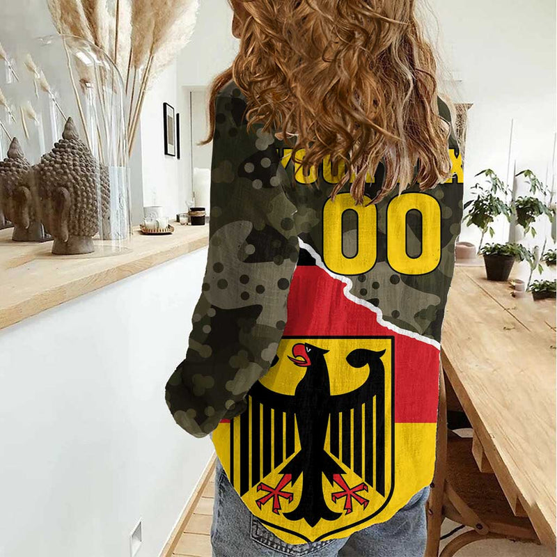 Custom Germany 1990 Coat Of Arms With Camo Patterns Women Casual Shirt