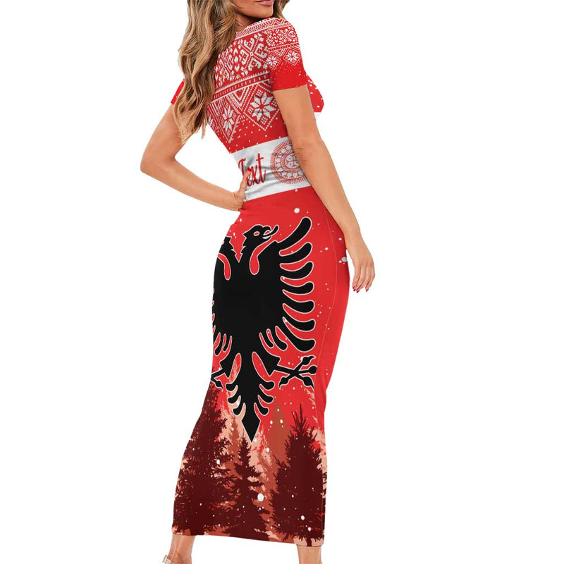 Albania Christmas The Double-headed Eagle Christmas Pattern Short Sleeve Bodycon Dress