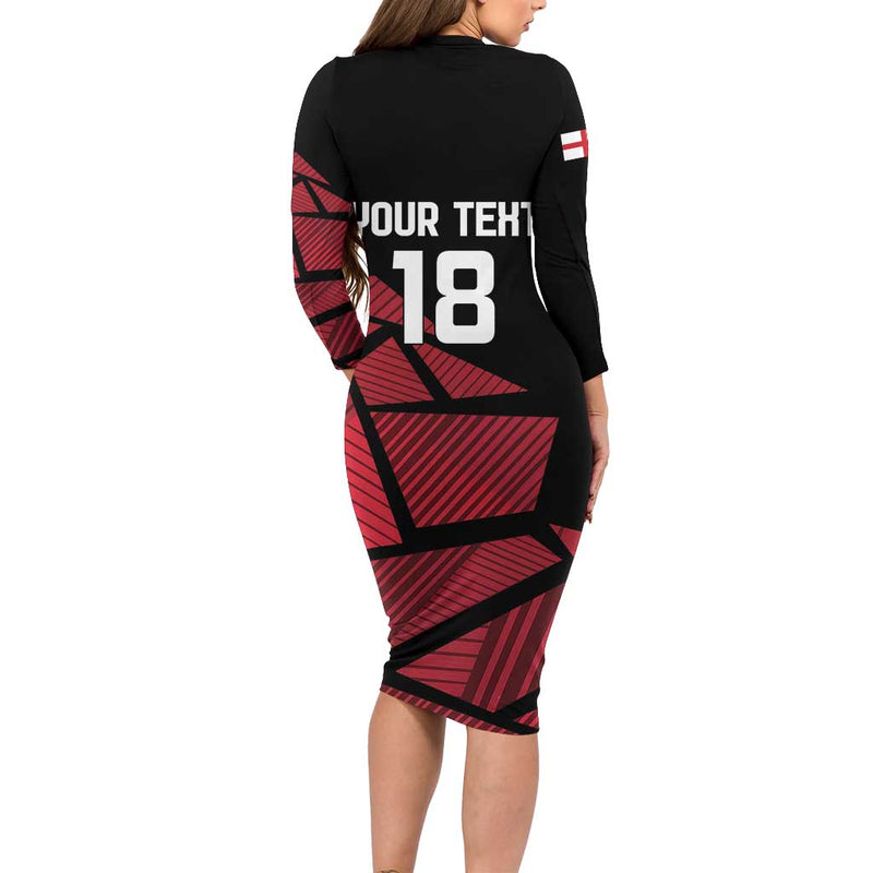 England Rugby Custom Red Roses Go Champion Long Sleeve Bodycon Dress
