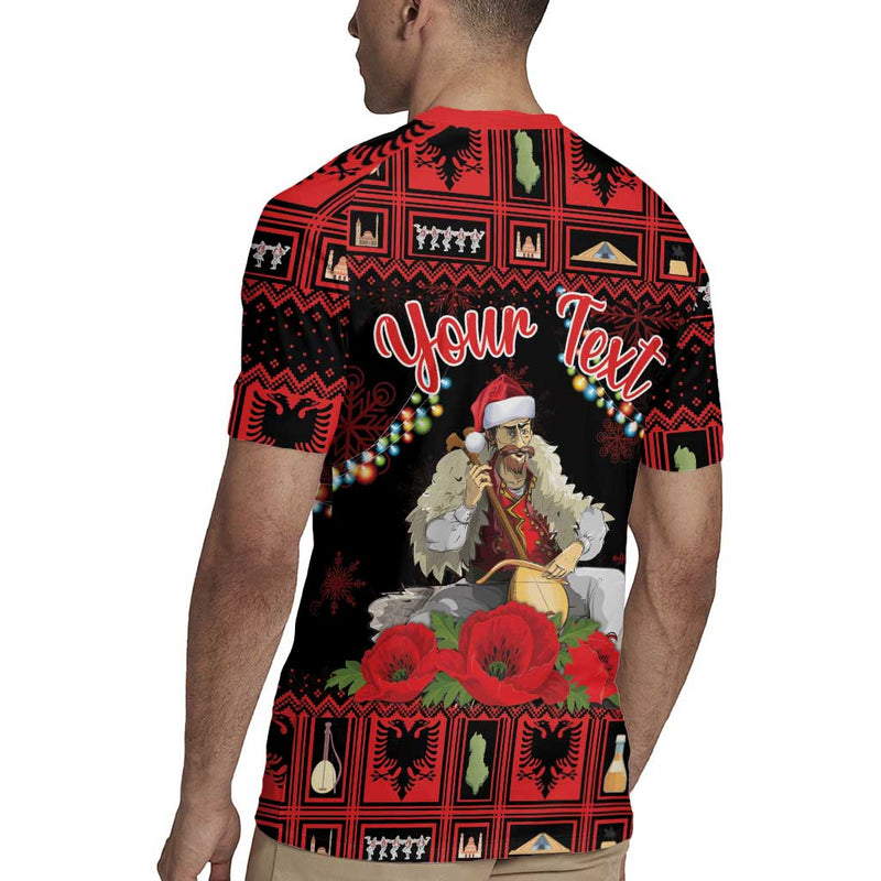 Albania Christmas Albanian Man Playing Lahuta With Red Poppy Rugby Jersey