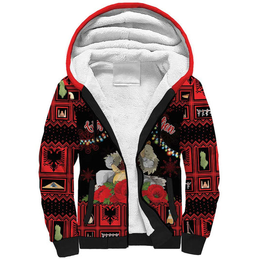 Albania Christmas Albanian Man Playing Lahuta With Red Poppy Sherpa Hoodie