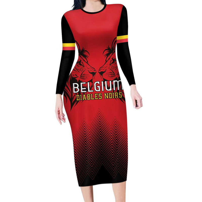 Custom Belgium Rugby Diables Noirs Lion Head Long Sleeve Bodycon Dress