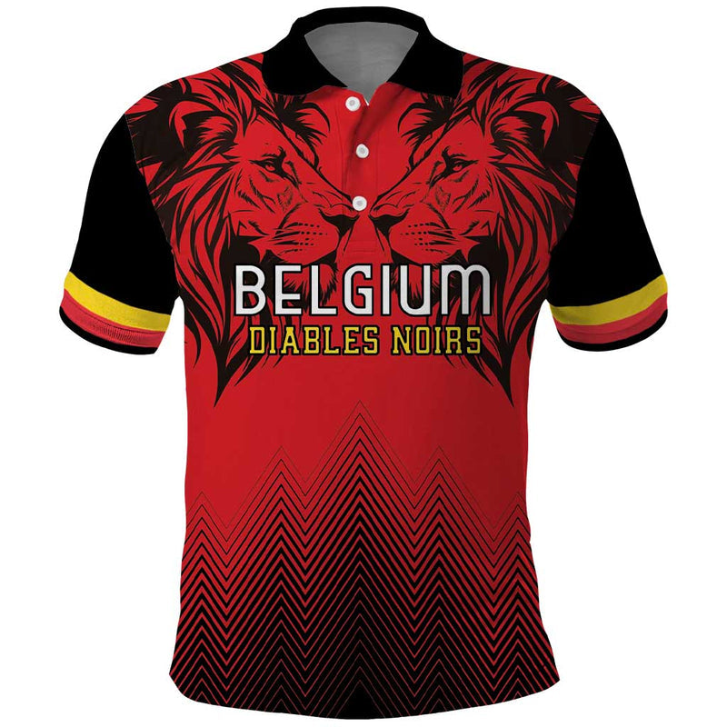 Custom Belgium Rugby Diables Noirs Lion Head Polo Shirt