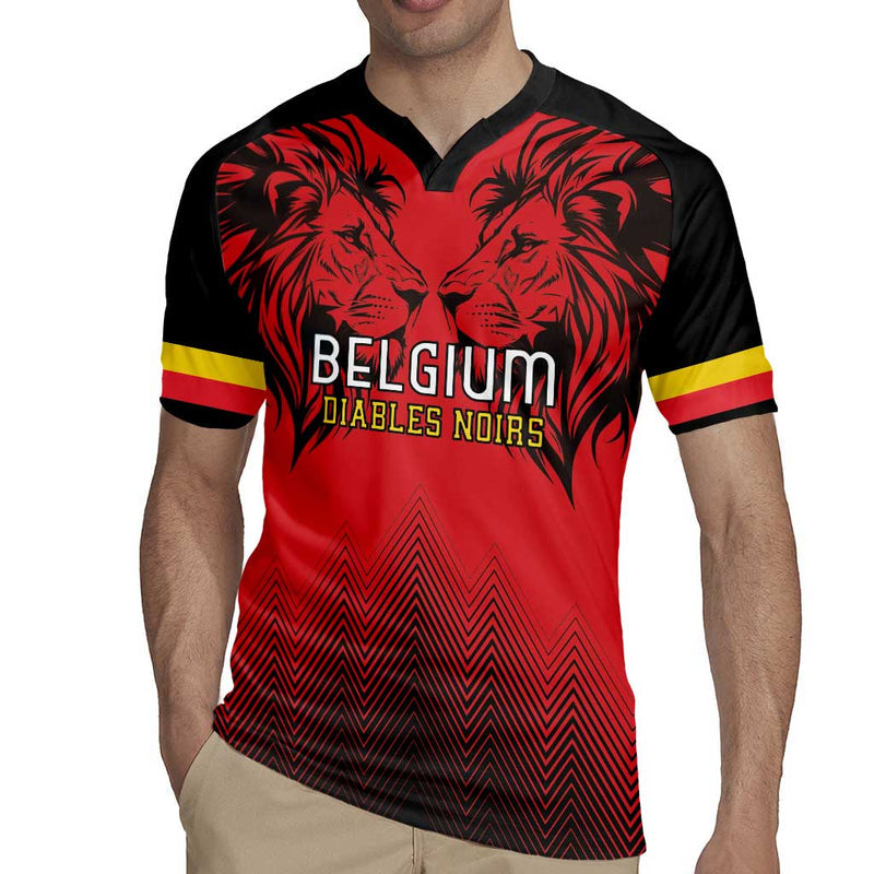 Custom Belgium Rugby Diables Noirs Lion Head Rugby Jersey