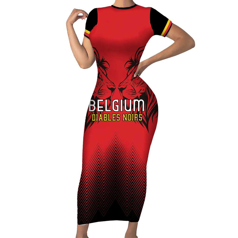 Custom Belgium Rugby Diables Noirs Lion Head Short Sleeve Bodycon Dress