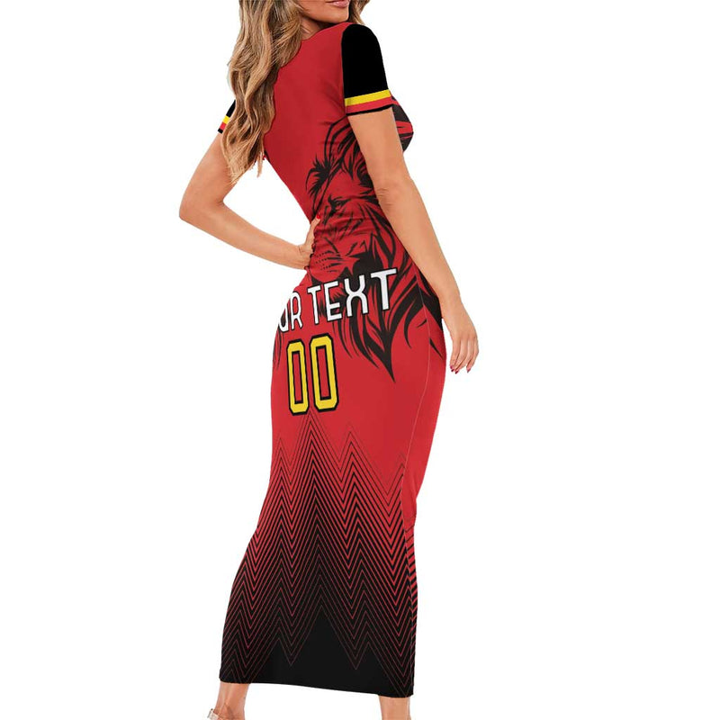 Custom Belgium Rugby Diables Noirs Lion Head Short Sleeve Bodycon Dress