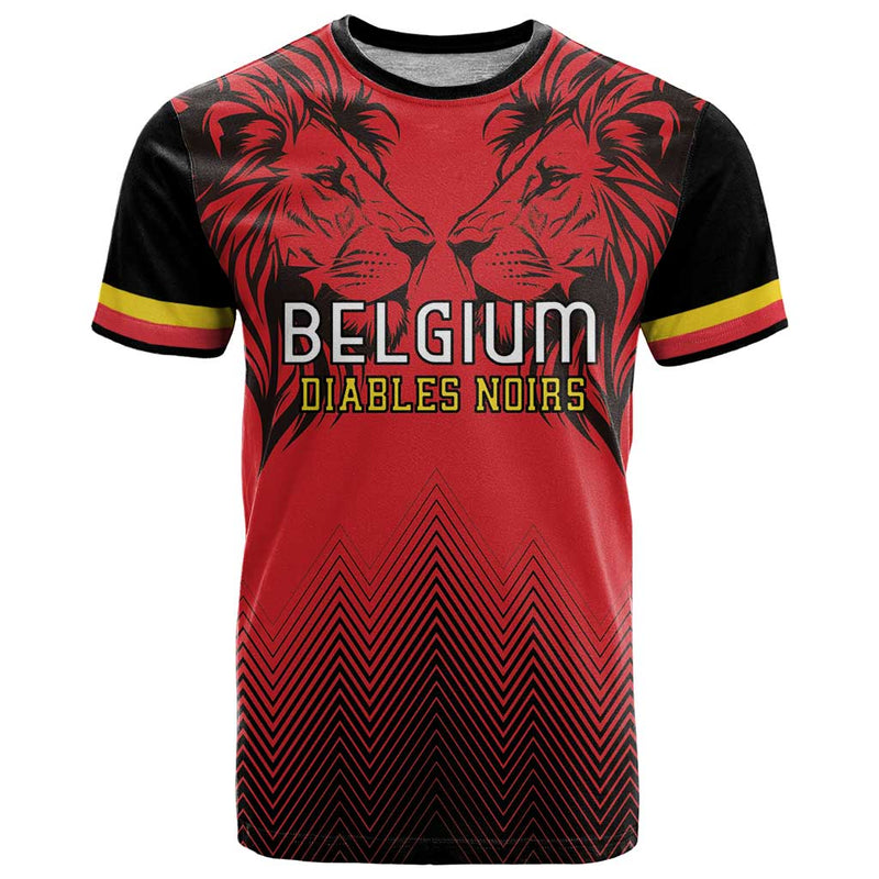 Custom Belgium Rugby Diables Noirs Lion Head T Shirt
