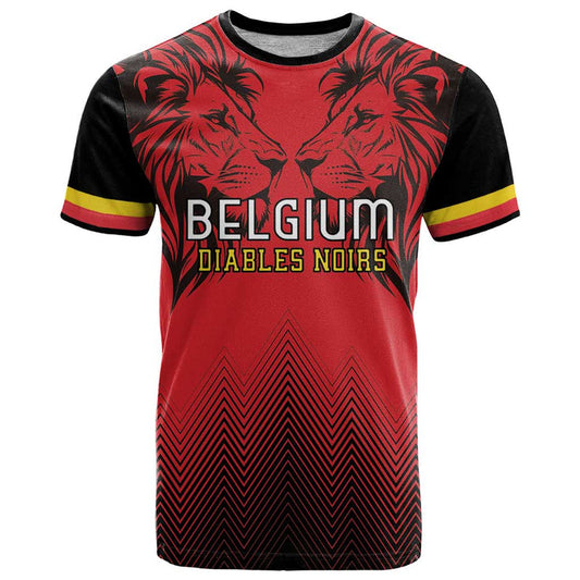 Custom Belgium Rugby Diables Noirs Lion Head T Shirt