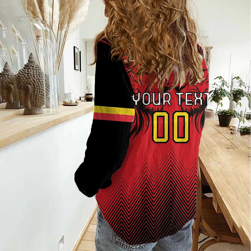 Custom Belgium Rugby Diables Noirs Lion Head Women Casual Shirt
