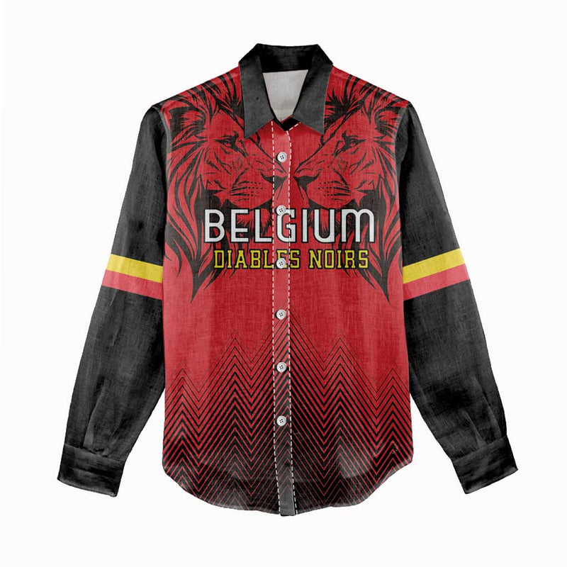 Custom Belgium Rugby Diables Noirs Lion Head Women Casual Shirt