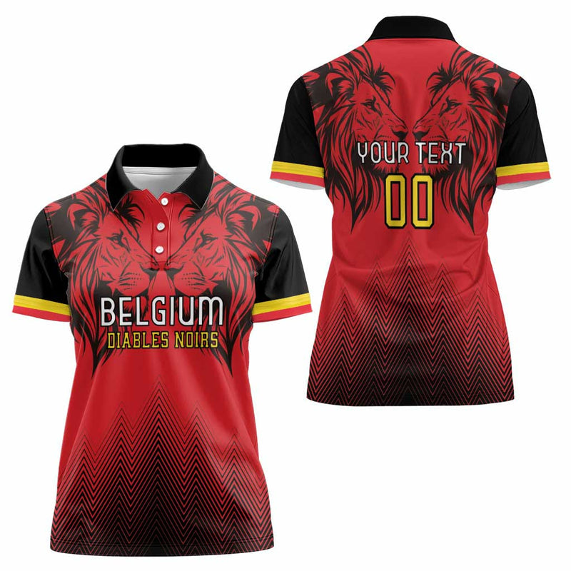 Custom Belgium Rugby Diables Noirs Lion Head Women Polo Shirt
