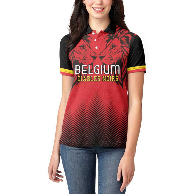 Custom Belgium Rugby Diables Noirs Lion Head Women Polo Shirt