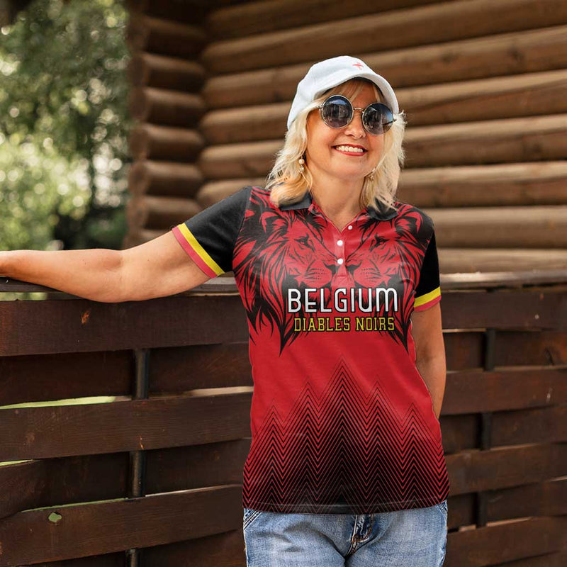 Custom Belgium Rugby Diables Noirs Lion Head Women Polo Shirt
