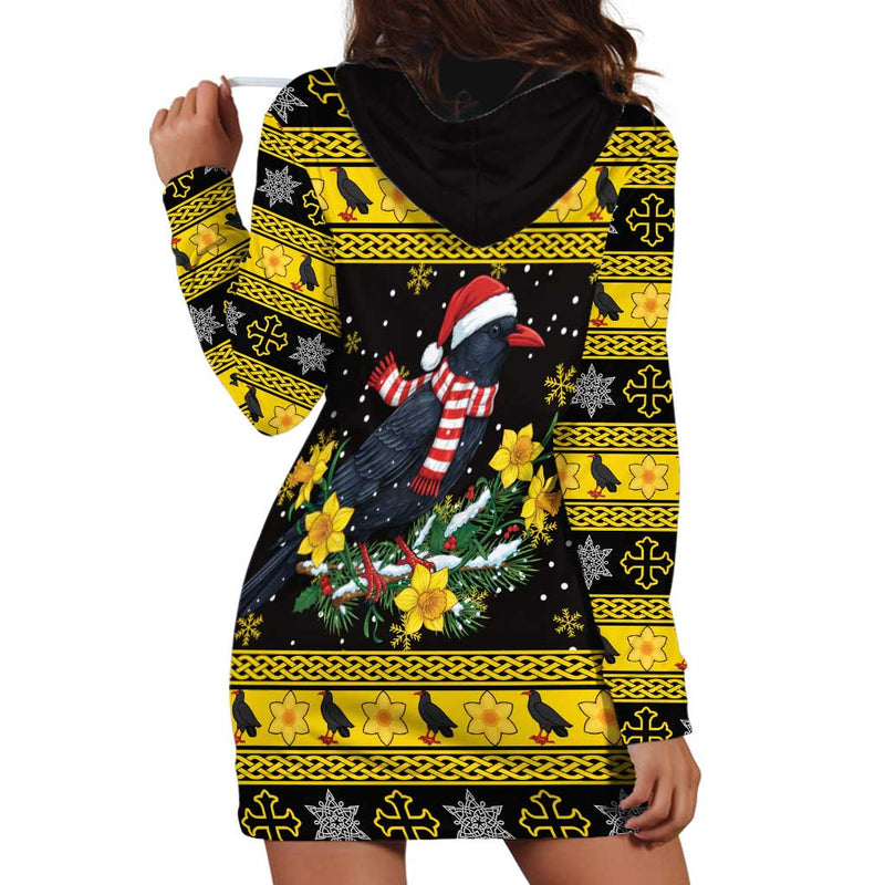 Flintshire Wales Christmas Welsh Red-billed Chough With Daffodil Hoodie Dress
