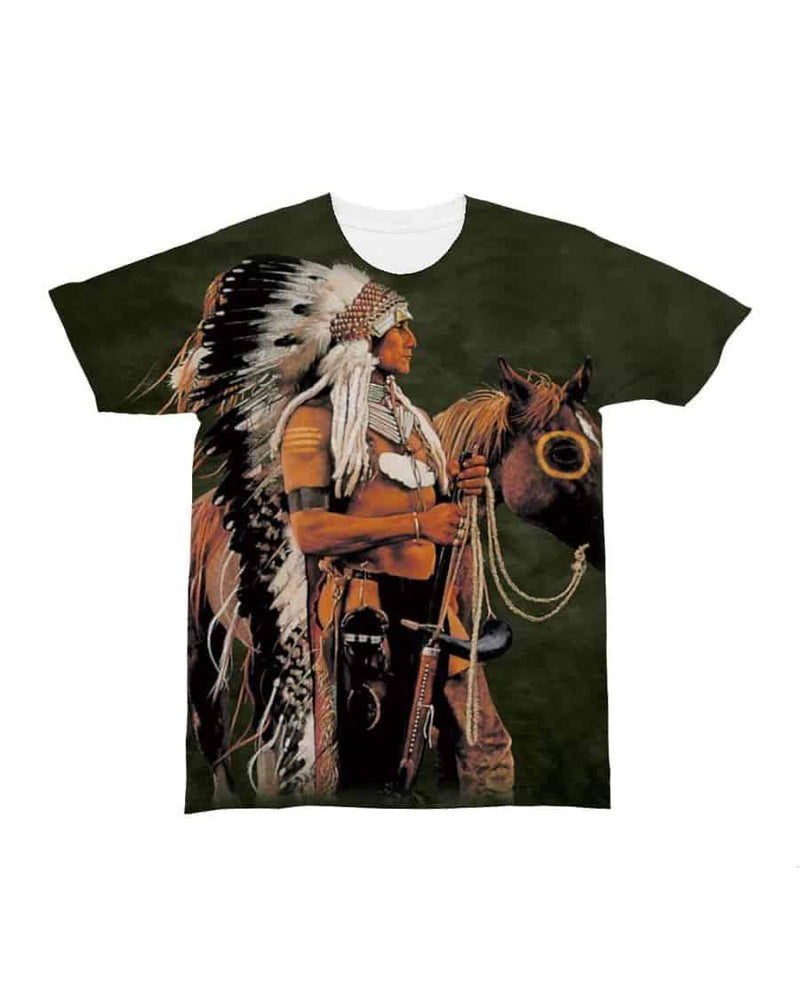3D Native American Warrior Horse Green Background T Shirt