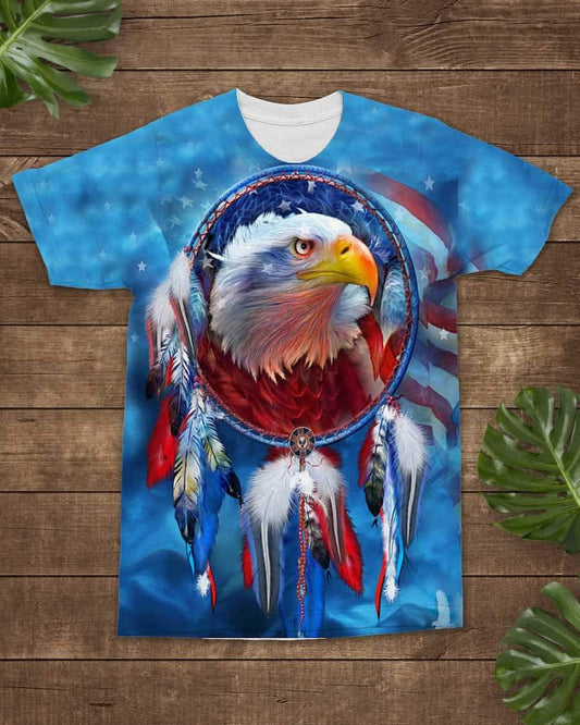 3D Blue Native American Dreamcatcher Eagle T Shirt