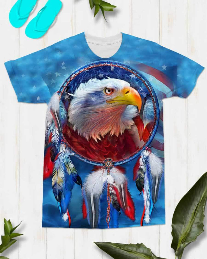 3D Blue Native American Dreamcatcher Eagle T Shirt