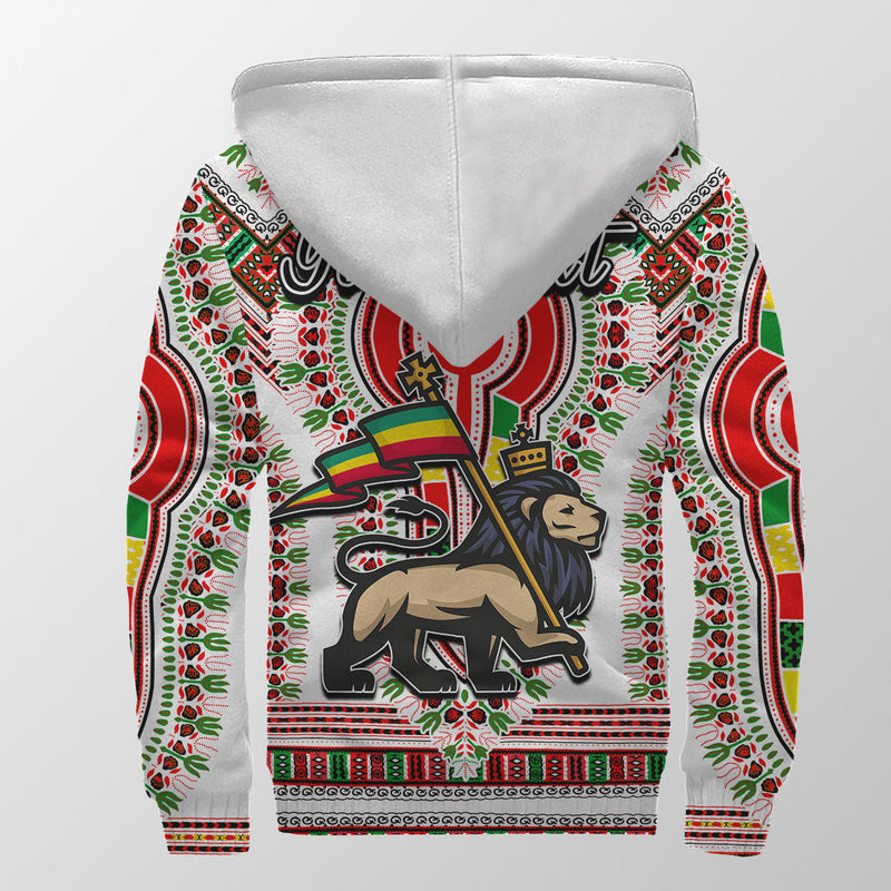 (Custom Personalised) Ethiopia Dashiki White Style Sherpa Hoodie